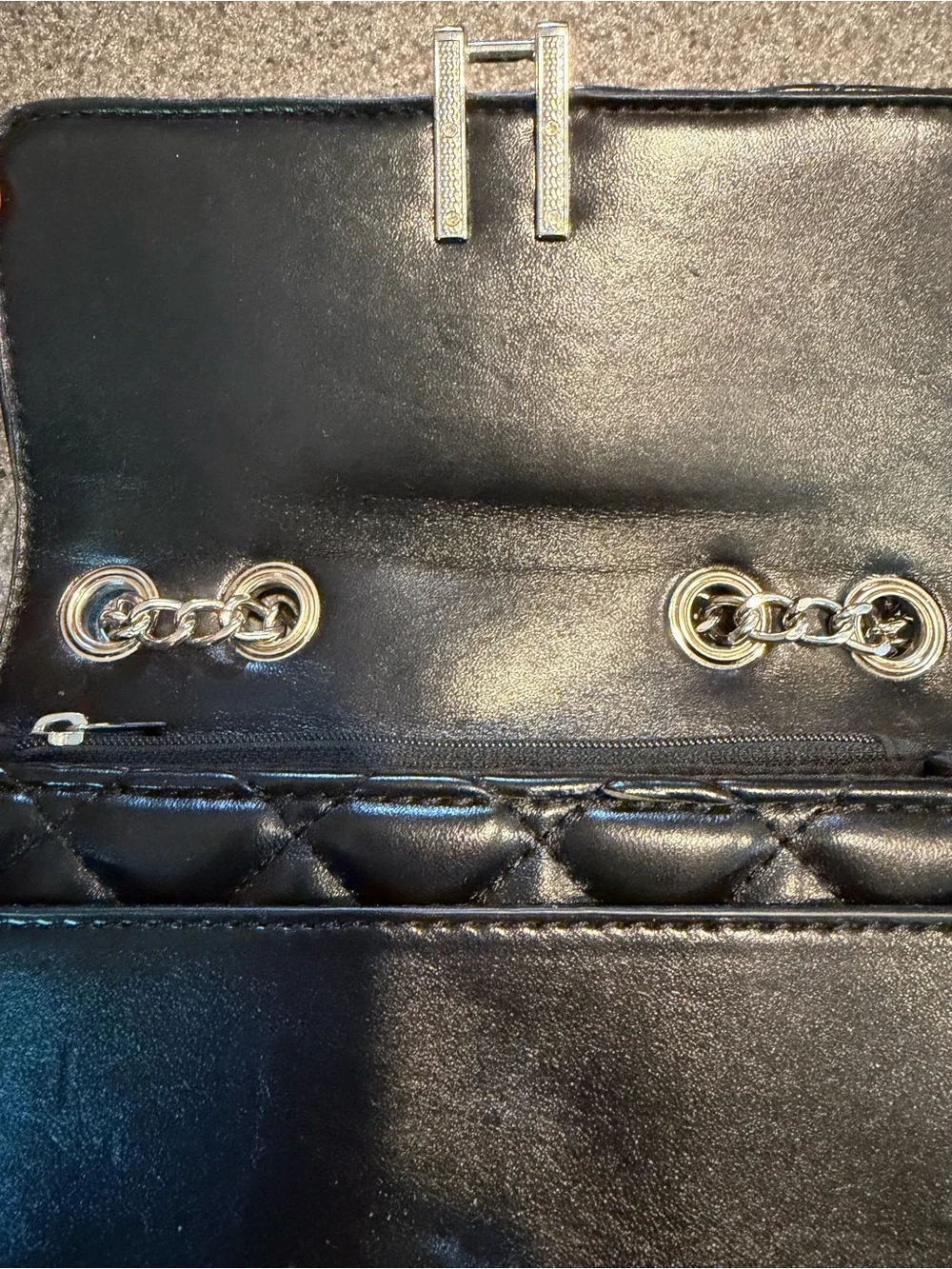 Black Quilted Chain Strap Crossbody Bag Turn Lock Purse